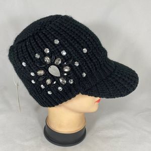 Charming Charlie Knitted Cadet Hat With Decorative Rhinestone NWT